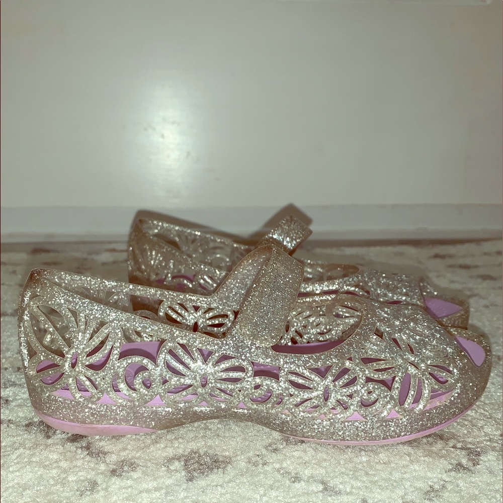 Girls Silver Isabella Glitter Flat Ballet Crocs
